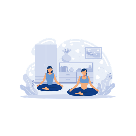 Young ladies in yoga class  Illustration