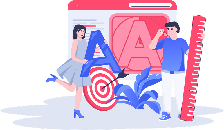 Young lady and man doing design marketing  Illustration