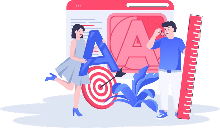 Young lady and man doing design marketing  Illustration