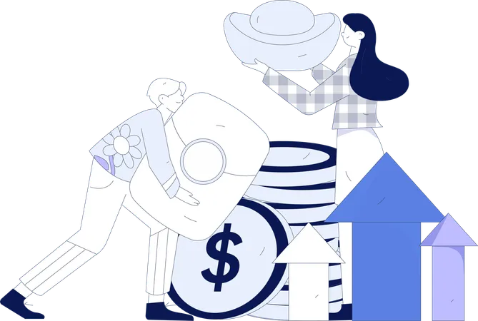 Young lady and man getting investment growth  Illustration