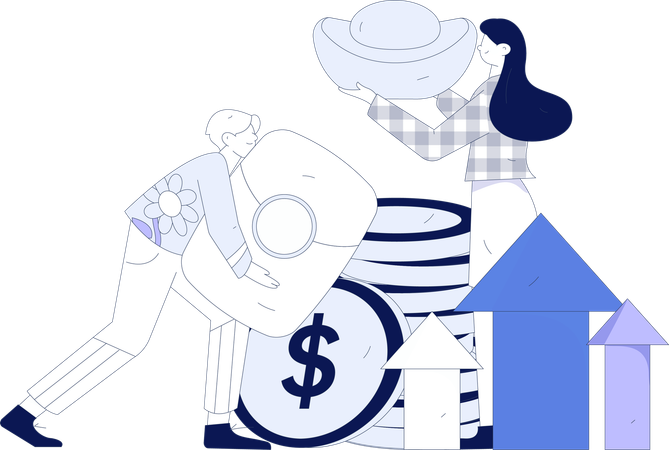 Young lady and man getting investment growth  Illustration