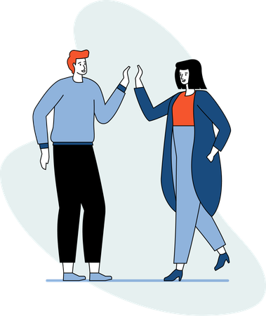 Young lady and man giving greeting  Illustration