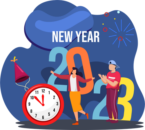 Young Lady And Man Start Counting For New Year  Illustration