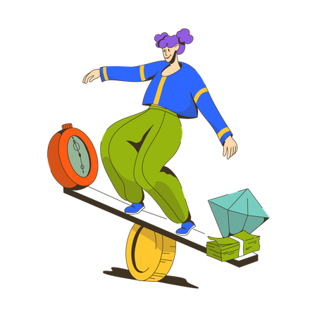 Young lady balancing money and time  Illustration