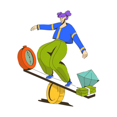 Young lady balancing money and time  Illustration