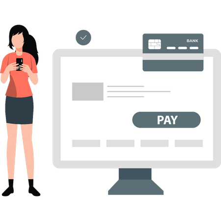 Young lady buying with debit card  Illustration