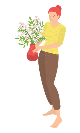 Young lady carry Flower pot  イラスト