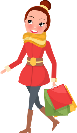 Young lady carrying her Christmas shopping bags  Illustration