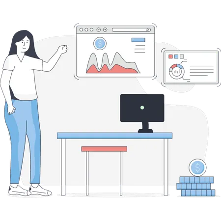 Young Lady Checking Online Earning  Illustration