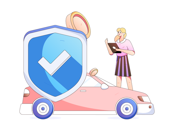 Young lady checking Vehicle insurance payment  Illustration