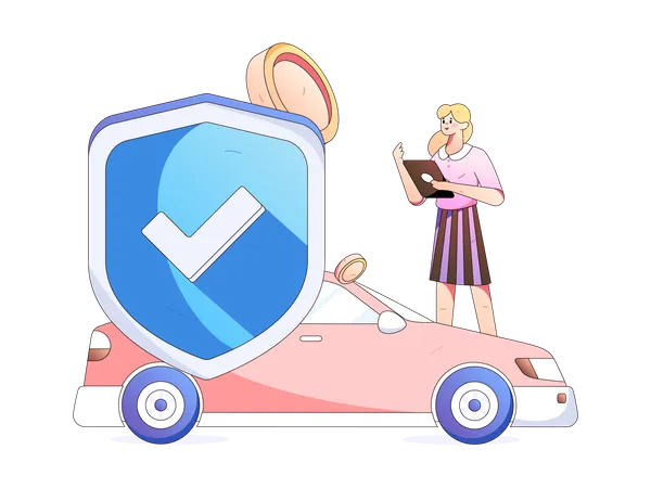 Young lady checking Vehicle insurance payment  Illustration
