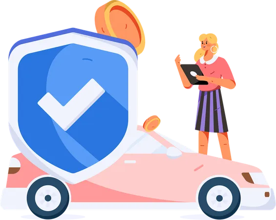 Young lady checking Vehicle insurance payment  Illustration