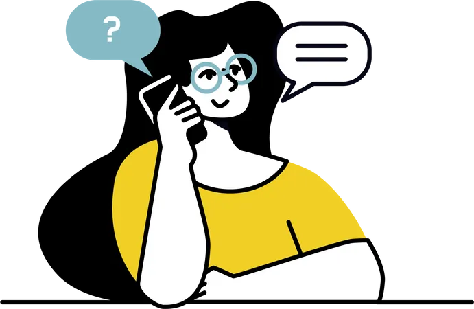Young lady confused on mobile talk  Illustration
