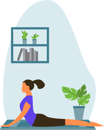 Young lady Doing bhujangasana in home  Illustration