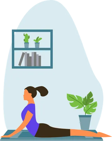 Young lady Doing bhujangasana in home  Illustration