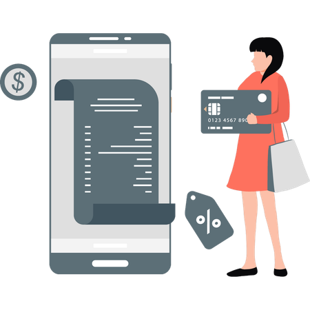 Young lady doing bill payment with credit card  Illustration