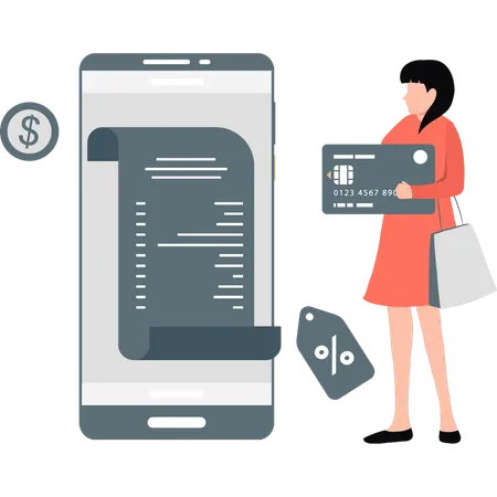 Young lady doing bill payment with credit card  Illustration