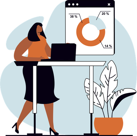 Young lady doing business analysis report  Illustration