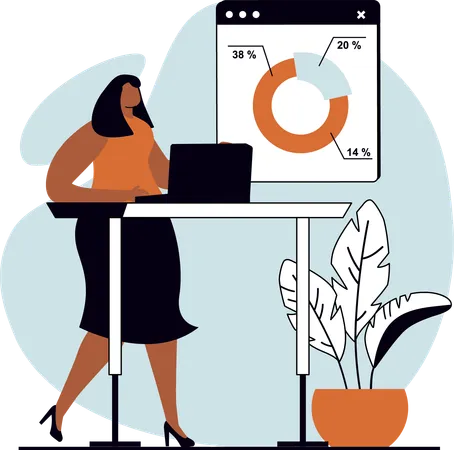 Young lady doing business analysis report  Illustration