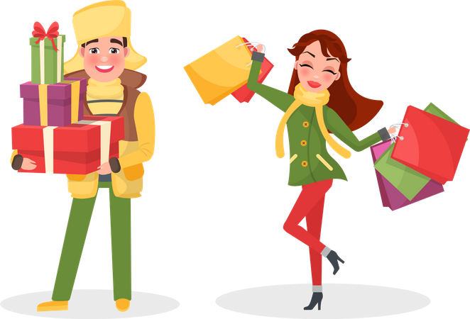 Young lady doing Christmas shopping  Illustration