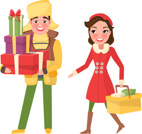 Young lady doing Christmas shopping  Illustration