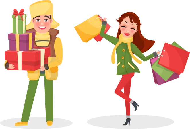 Young lady doing Christmas shopping  Illustration