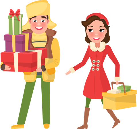 Young lady doing Christmas shopping  Illustration