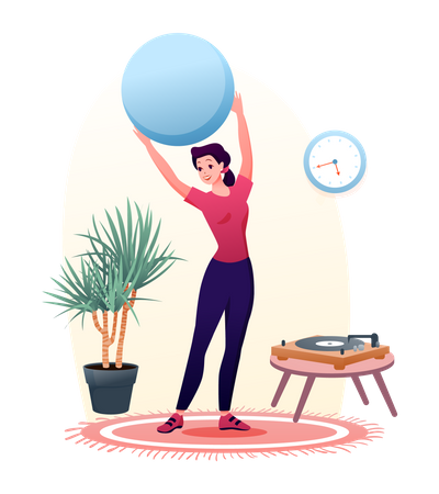 Young lady doing exercise with gym ball  Illustration