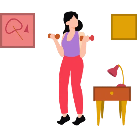 The Girl Is Exercising With Dumbbells Illustration