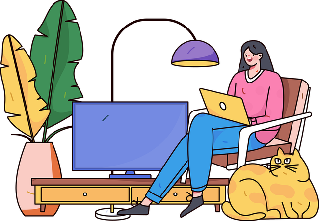 Young lady doing freelancing work at home  Illustration