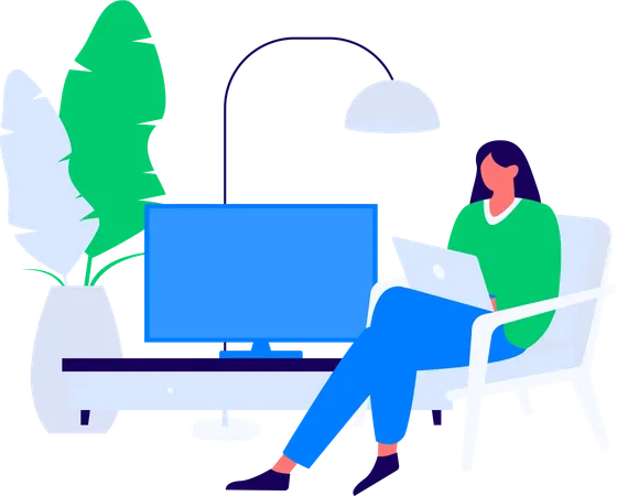Young lady doing freelancing work at home  Illustration