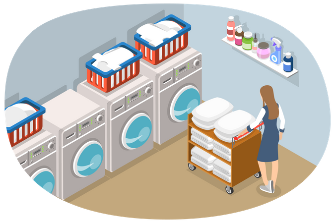 Young lady doing hotel laundry work  Illustration