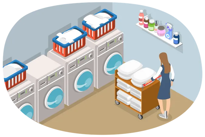 Young lady doing hotel laundry work  Illustration