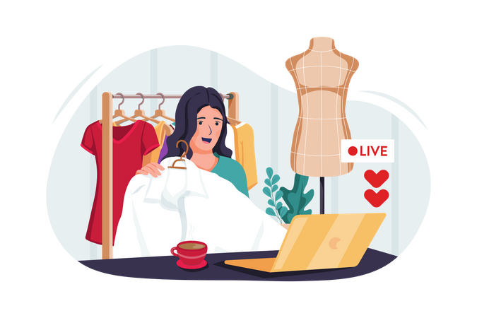Young lady doing Live Product review and advertisement Illustration