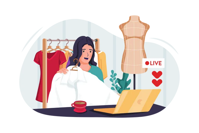 Young lady doing Live Product review and advertisement Illustration