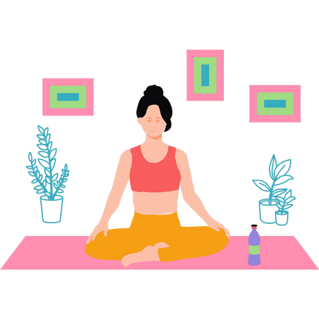 Young lady doing meditation at home  Illustration