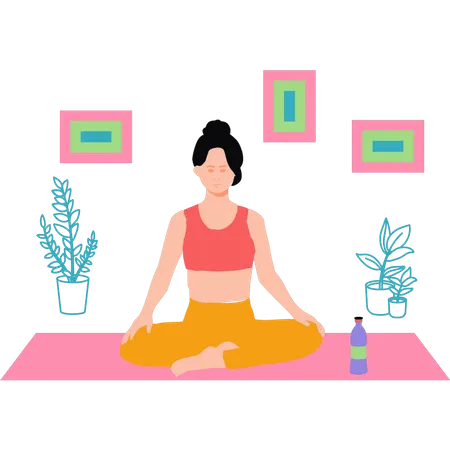 Young lady doing meditation at home  Illustration