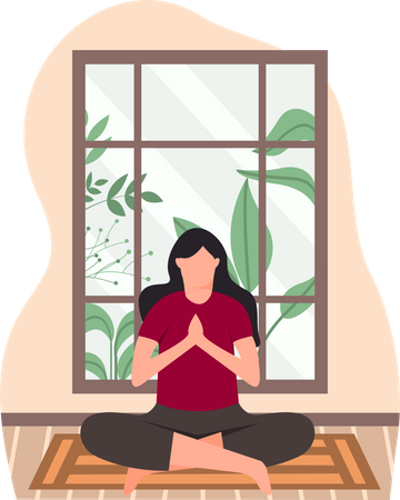 Young Lady Doing Meditation In Home  Illustration