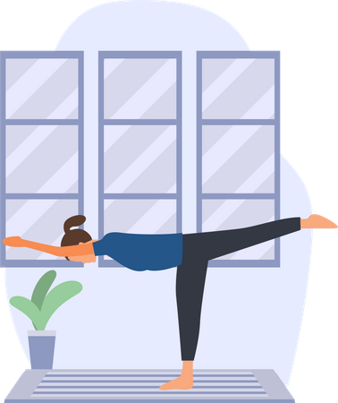 Young lady doing morning yoga in home  Illustration