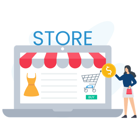 Young lady doing online shopping from Shopping Store  Illustration