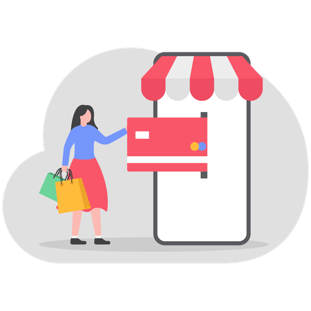 Young lady doing online shopping payment  Illustration