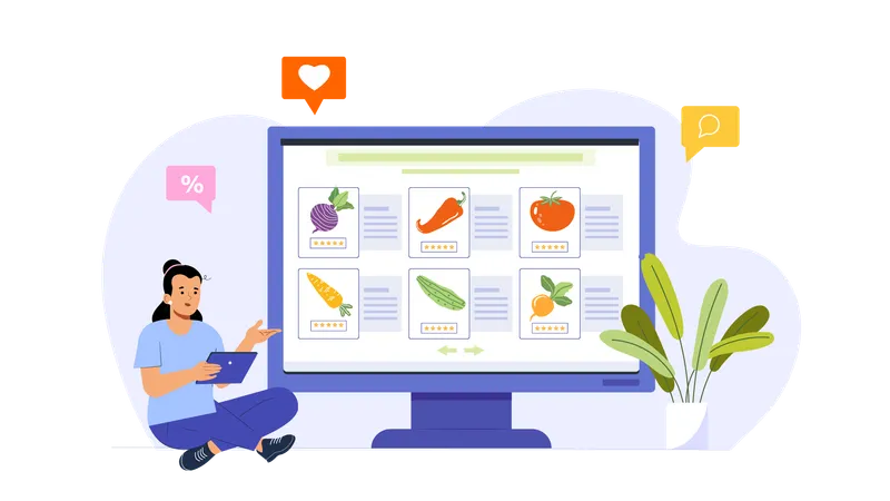 Young lady doing online vegetable order  Illustration