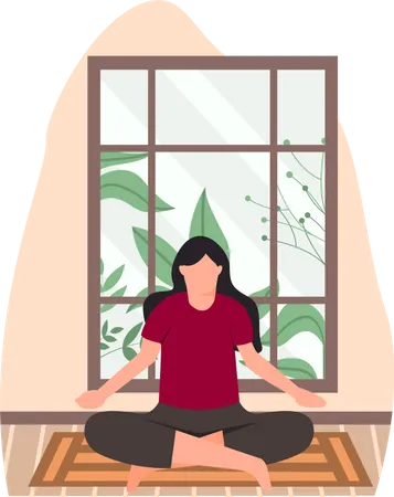 Young Lady Doing Padmasana In Home  Illustration