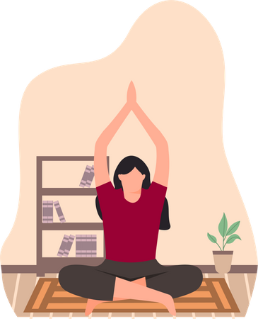 Young Lady Doing Padmasana In Home  イラスト