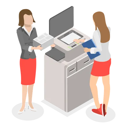 3 D Isometric Flat Vector Conceptual Illustration Of Paperwork With Printer Office Multi Function Machine Illustration