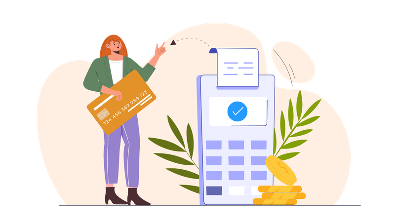 Young lady doing payment using credit card  Illustration