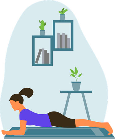 Young lady Doing plank exercise in home  Illustration