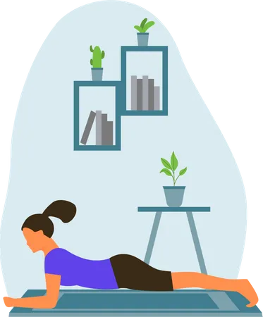 Young lady Doing plank exercise in home  Illustration