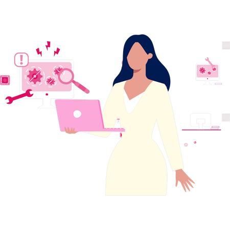 Young lady doing settings in laptop functions  Illustration
