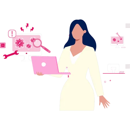 Young lady doing settings in laptop functions  Illustration